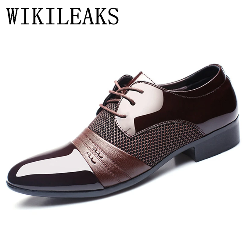Лакированная кожа черные итальянские мужские туфли брендовая Свадебная обувь