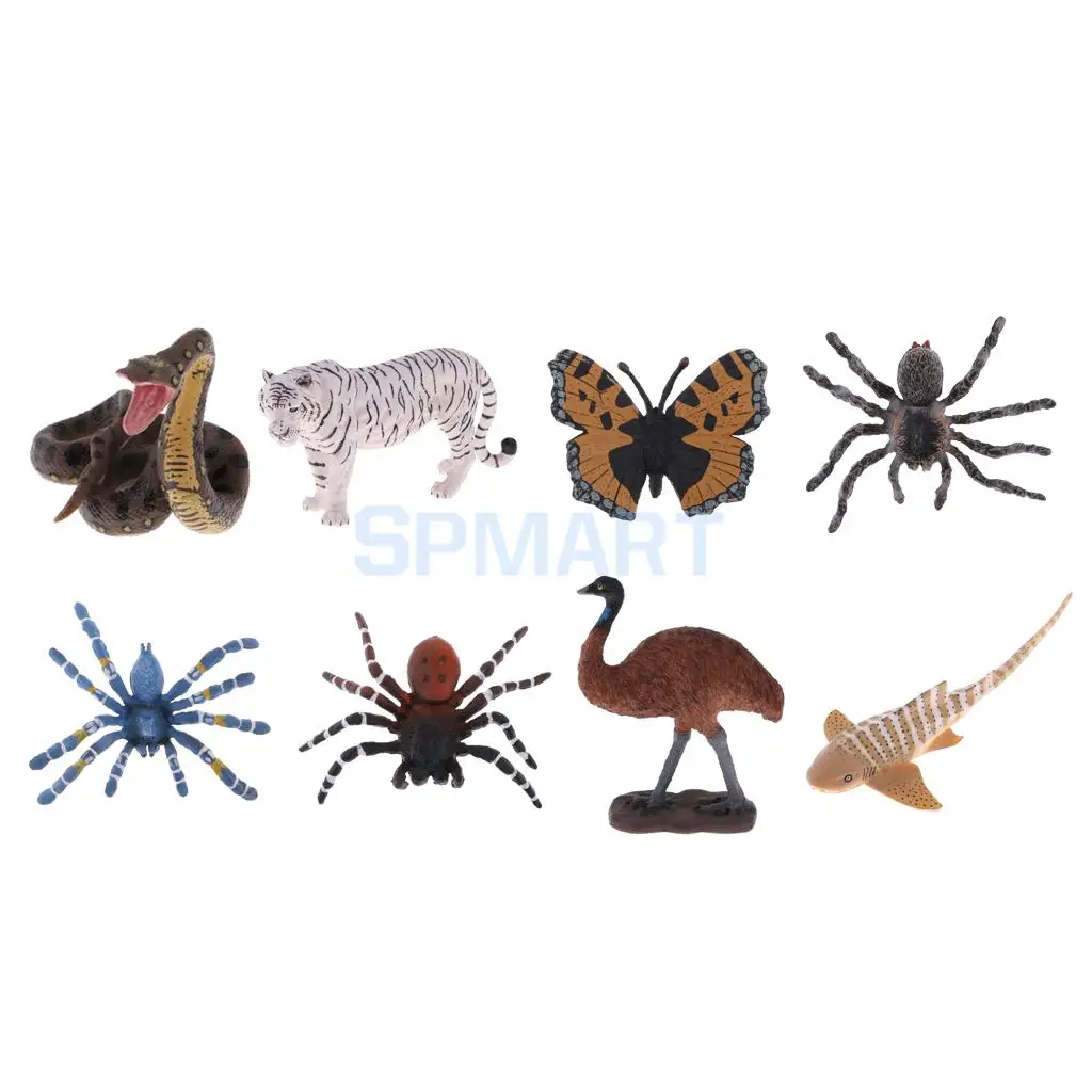 Реалистичная пластиковая модель животных фигурки тигра питона Nymphalidae паук