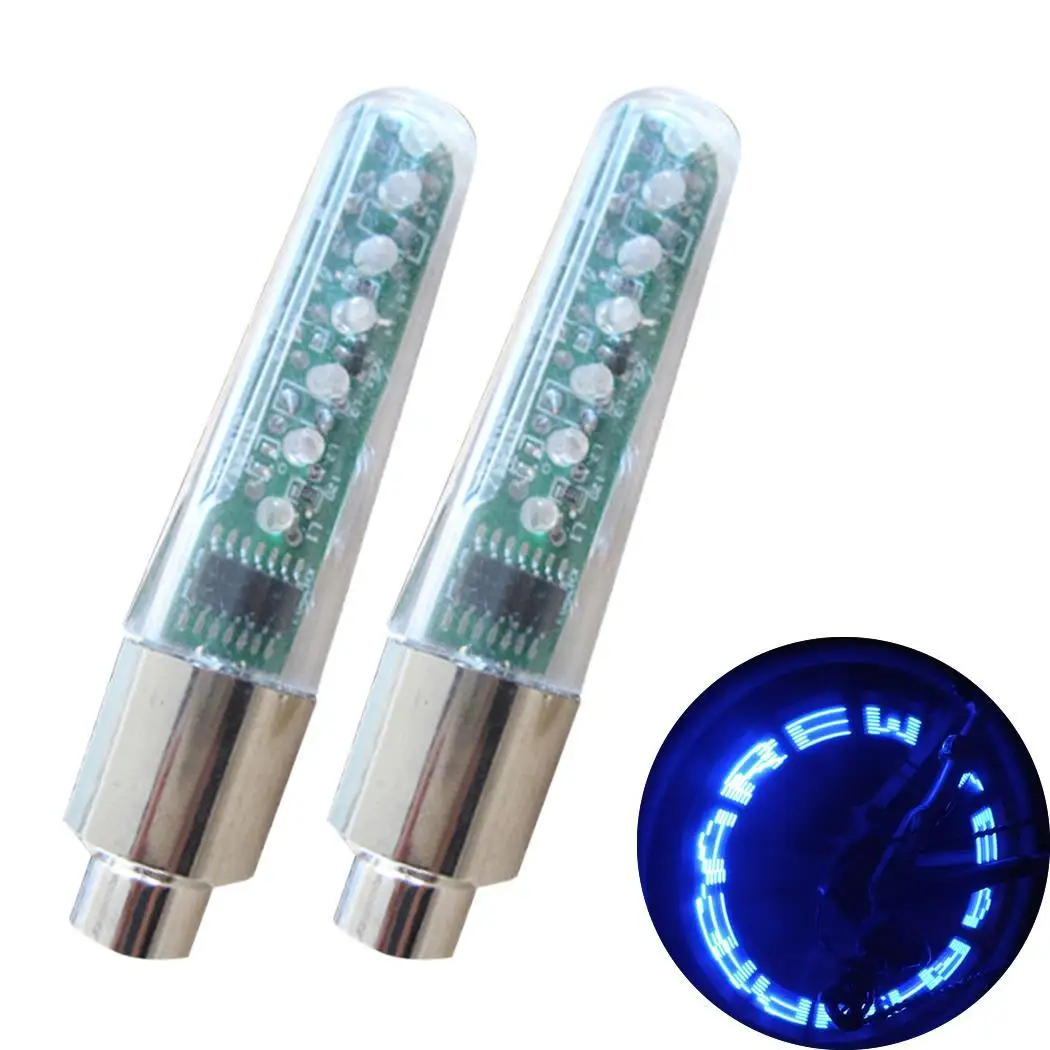 blue 2pcs Велосипедный свет с батареей колпачки вентиля шины спицы колеса светодиодные велосипедные огни горная дорога фонари для велосипеда - Цвет: blue 2pcs