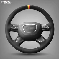 shining wheat hand stitched black suede steering wheel cover for audi a3 8v a4 b8 a8 d4 q3 q5 a6 c7 q7