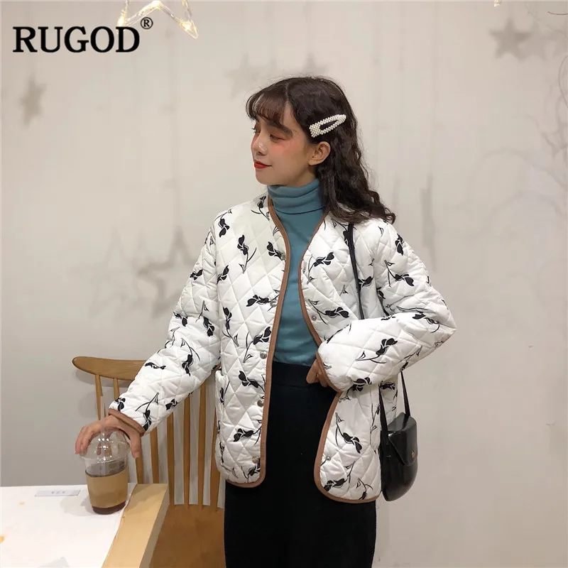 RUGOD винтажное Женское пальто с цветочным принтом модная теплая зимняя одежда