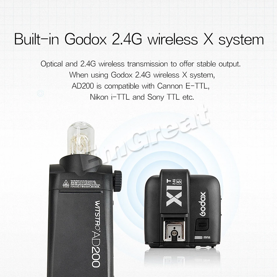 Вспышка-Стробоскоп Godox AD200 2 4 Вт 1/8000G TTL 2900 беспроводная монолитная 500 мА · ч |