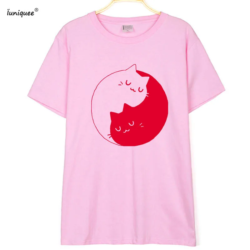 Yin Yang Cat Lovers футболка Мультяшные Графические футболки женские топы Лето 2017