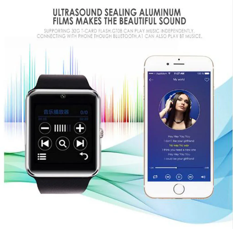 Умные часы с Bluetooth GT08 умные для телефона водонепроницаемые sim-картой мужские