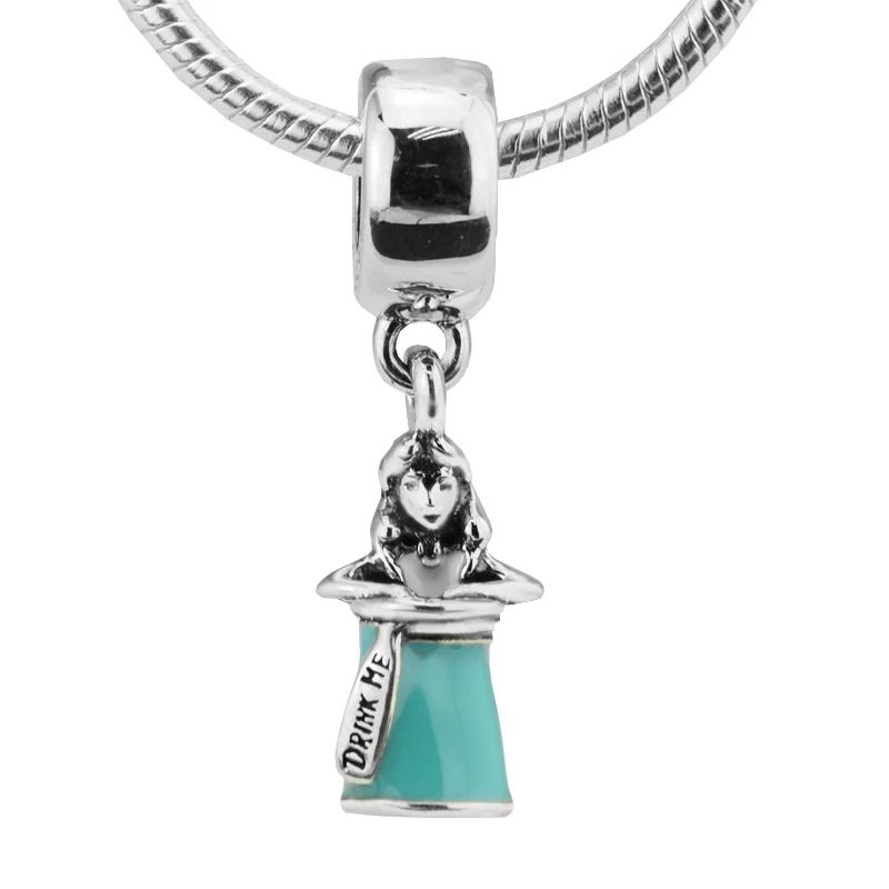 DIY подходит Pandora амулеты Браслеты Алиса в бутылке бусины 100% Стерлинговое Серебро
