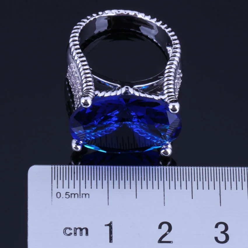 Distinctive Huge Oval Egg Blue Cubic Zirconia Silver Plated Ring V0573 | Украшения и аксессуары