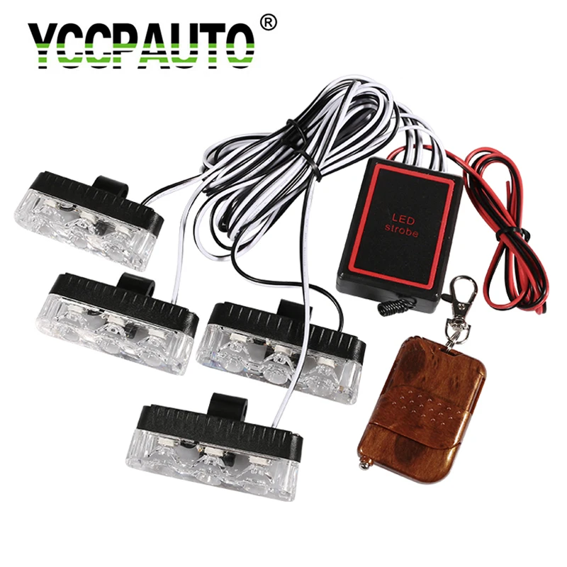 

YCCPAUTO 4x3LED 12V Wireless Remote LED Strobe Light Police Emergency Warning Lamp Car Truck Grille Flashing Warning Lights