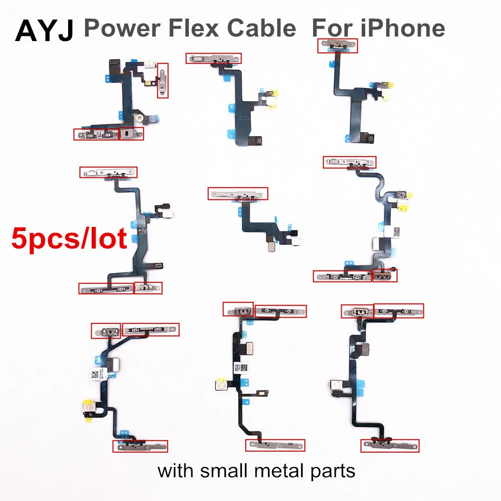 

AYJ 5pcs/lot Power Flex Cable with Metal For iPhone 5 5S 6 6S 7 8 Plus X XR XS Max Volume Button Power Switch On Off Button Key