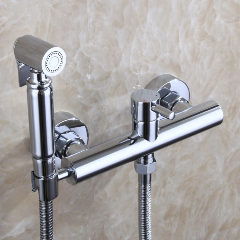 Wall Mounted Handheld Shattaf Bidet Portable Toilet Spray Shower 150 cm Hose Hot And Cold Bathroom Mixer Faucet Valve | Обустройство
