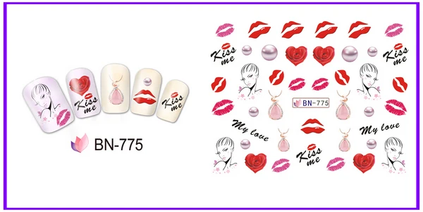 Uprettego 12 упак./лот воды Наклейка ногтей nail стикер Валентина Lip stick Высокий каблук обувь флакон духов Роза BN769-780