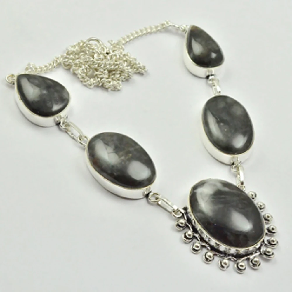 

Jaspers Necklace Silver Overlay over Copper, 51cm , N2757