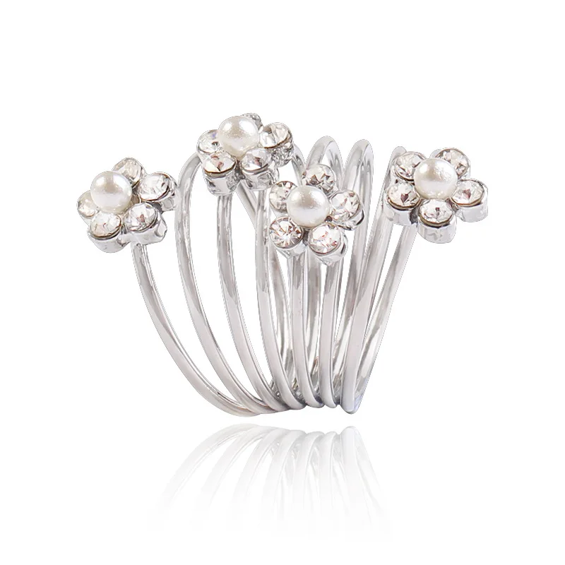 Women Flowers Pearl Layers Ring with Rhinestone Spiral Finger Evening Party Fashion Jewelry Cocktail | Украшения и аксессуары