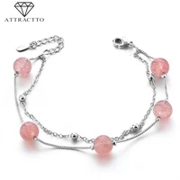 attractto s925 five pink bead braceletsbangles charms for women distance bracelets friendship crystal cuff bracelet sbr190145