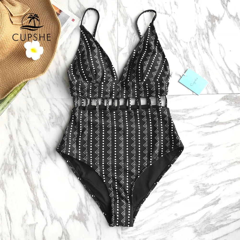 CUPSHE Tropic с тепловым вырезом слитный купальник для женщин Geo монокини v образным