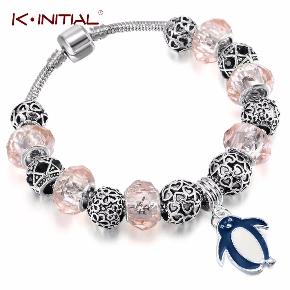 Kinitial 1 шт. модные розовые стеклянные бусины в форме сердца милый пингвин подвеска