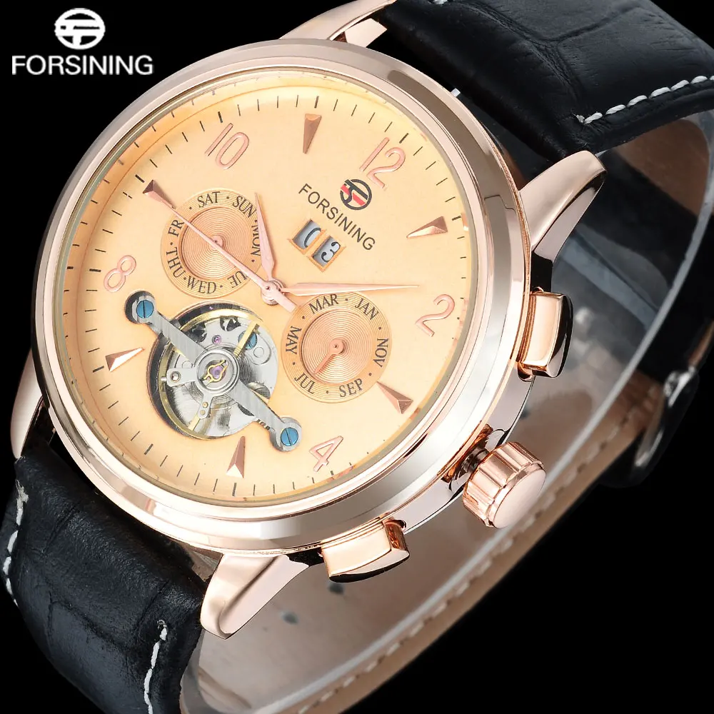 FORSINING классические модные мужские часы Tourbillion из натуральной кожи Топ бренд