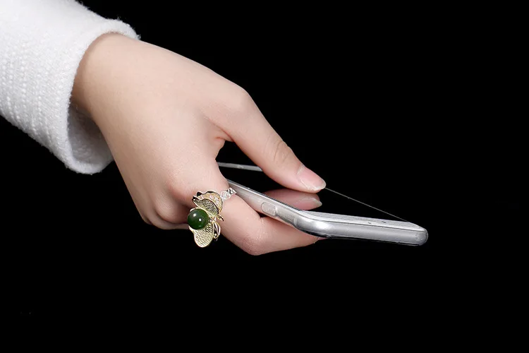 

KJJEAXCMY Boutique jewelry S925 sterling silver plated gold mosaic and jade jade bead butterfly lady high-end ring