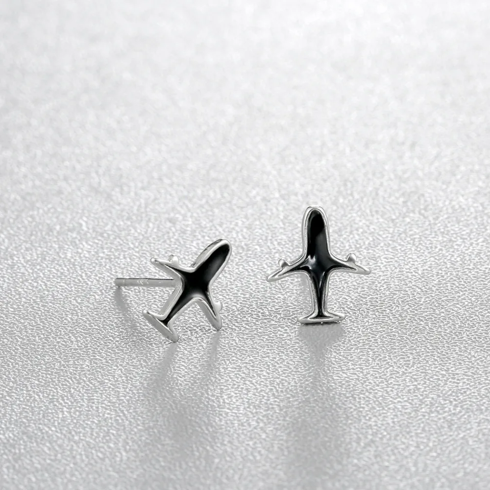 Женские серьги гвоздики QIAMNI черные в виде самолета для девочек очаровательные