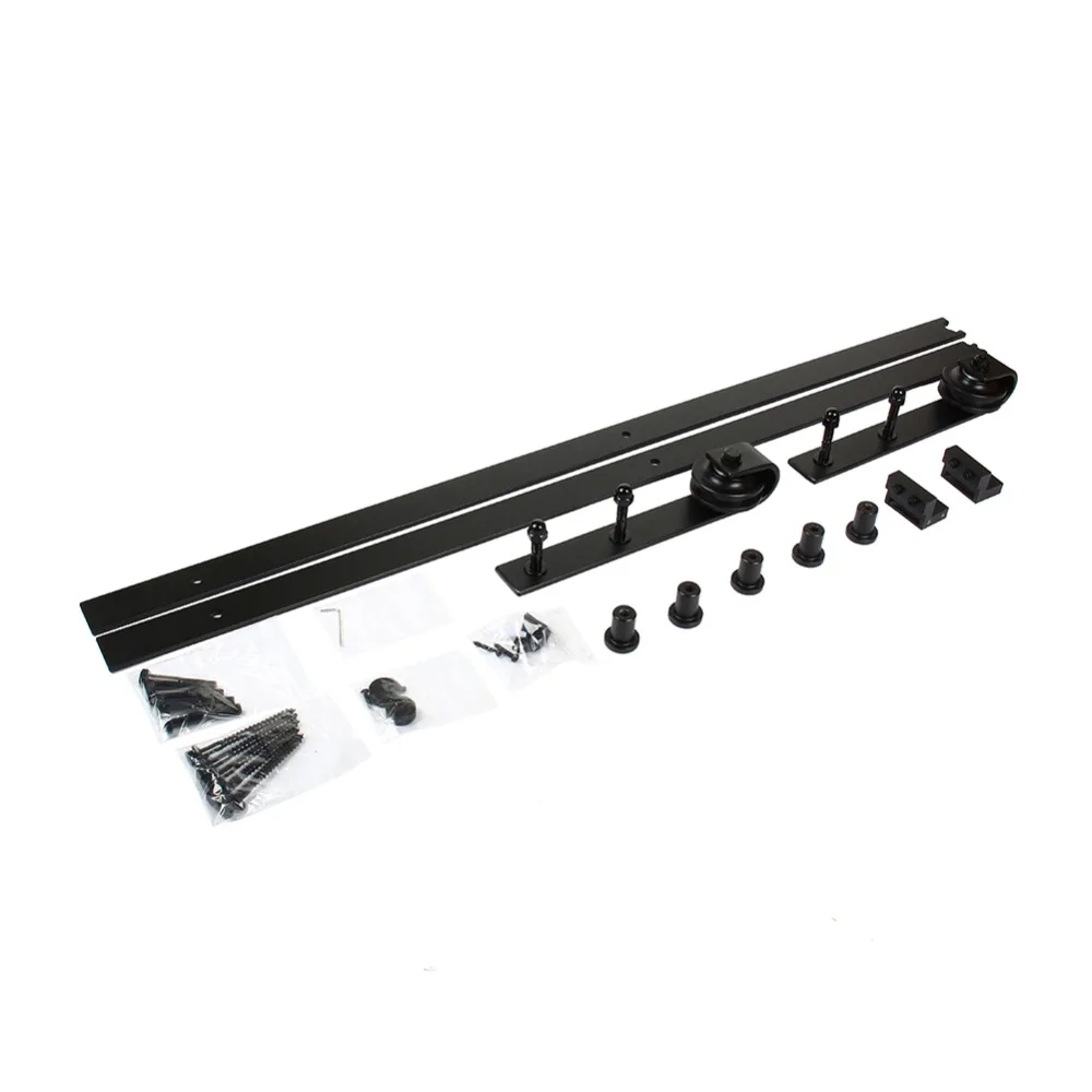 

6FT Black Color Modern Sliding Barn Door Closet Adjustable Hardware Track System Unit for Single Wooden Door Oversea Warehouse