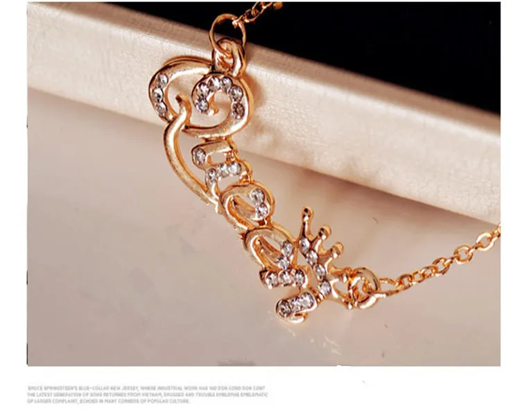 

SHUANGR Luxury Gold-Color Queen Crown Chain Necklace Zircon Crystal Necklace Women Fashion Jewelry Birthday Present