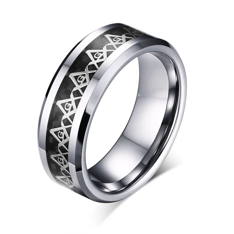 silver rings Мужские кольца вольфрамовое масонское кольцо мужские модные кольца аксессуары кольца мужские свадебные ювелирные изделия серебро и золото цвет - Цвет основного камня: silver rings