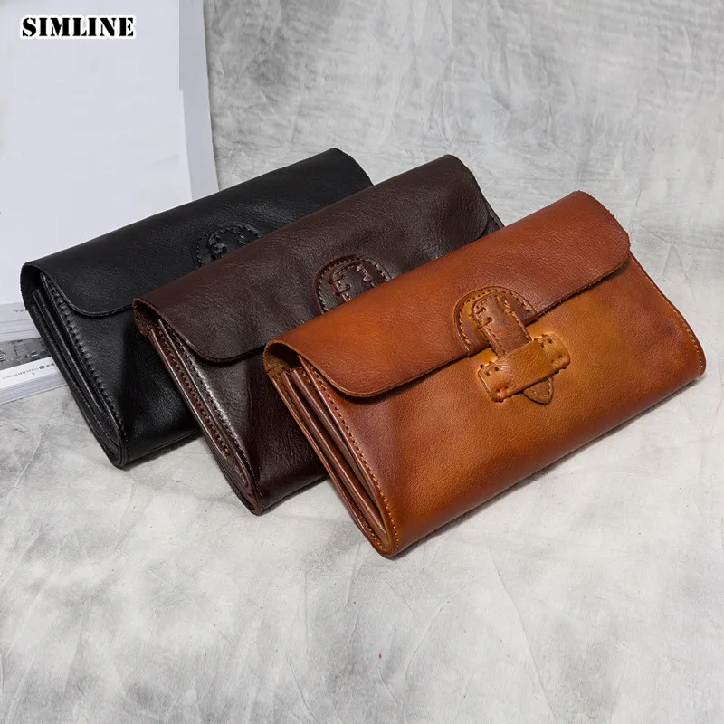 Кошелек SIMLINE из натуральной кожи женский и мужской винтажный Повседневный