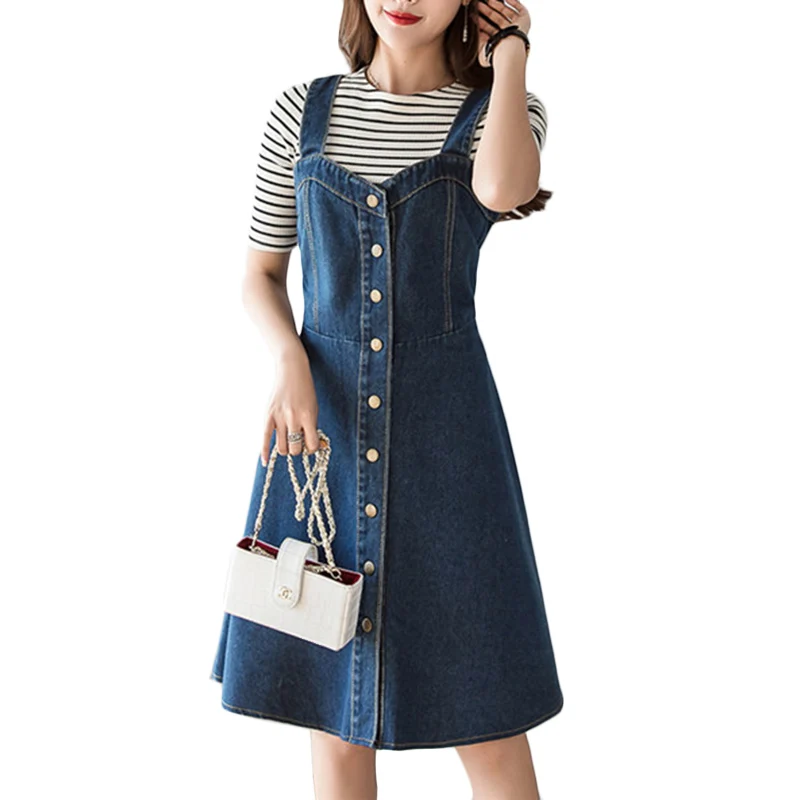 Женское джинсовое платье на бретельках летние новые повседневные платья с