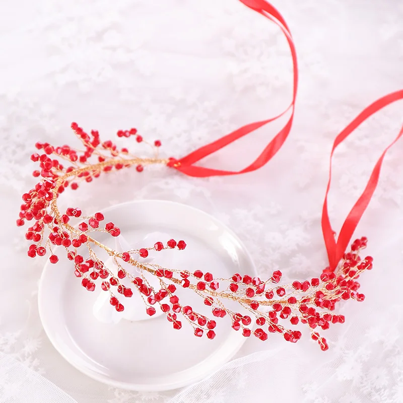 Gold Color Hairbands Red Crystal Bridal Women Hair Jewelry Accessories Wedding Bride Decoration Ornament | Украшения и аксессуары
