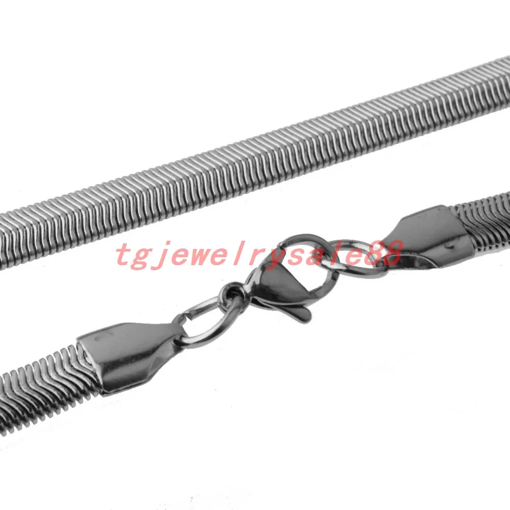 

6mm Wide Polishing Silver Color Flat Snake Herringbone Chain Necklace Jewelry Fashion Stainless Steel Biker Mens Neck Choker