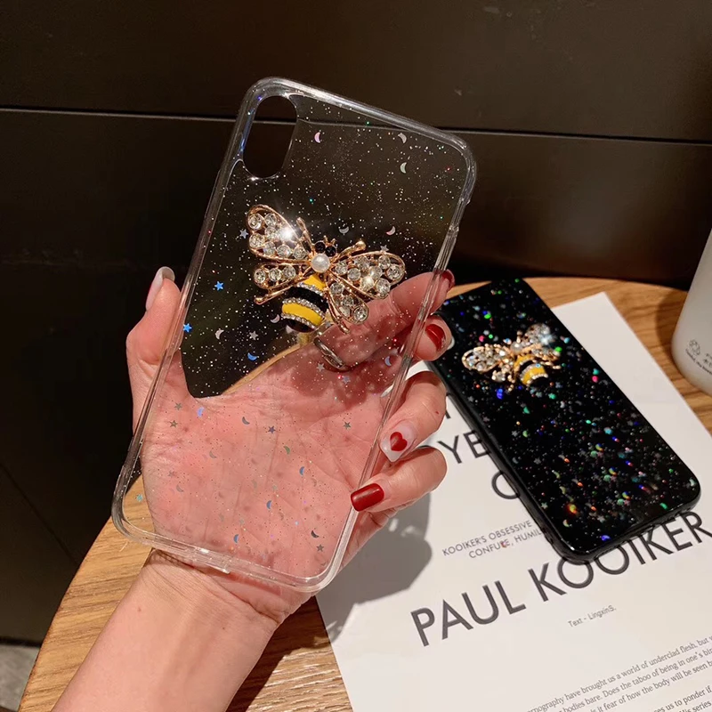 Роскошный мягкий чехол с жемчужными пчелами для iphone 6 S 7 8 plus X XS XR MAX Samsung Galaxy S8 S9 Note 9