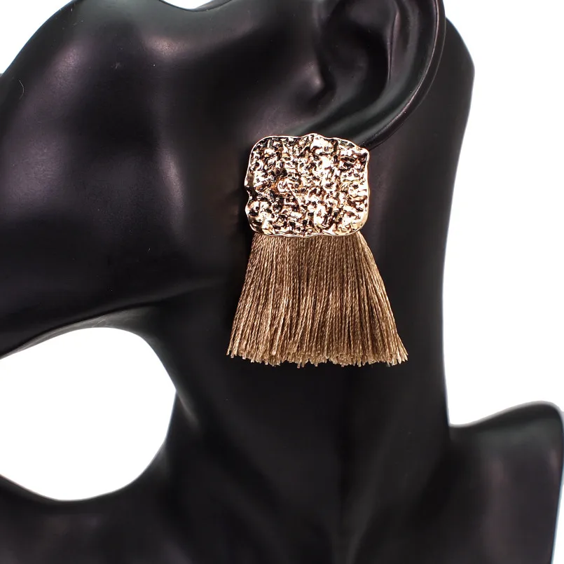 Khaki Earrings MANILAI богемный стиль шелковые кисточки для серег для женщин модные винтажные металлические висячие серьги Ювелирные изделия Подарки 5 цветов - Окраска металла: Khaki Earrings