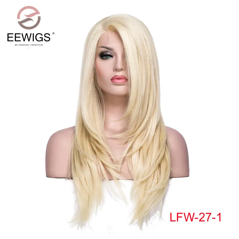 #613 EEWIGS синтетический парик на кружеве прозрачный кружевной Яки прямой L часть длинные светлые парики термостойкие парики для белых женщин - Цвет: #613