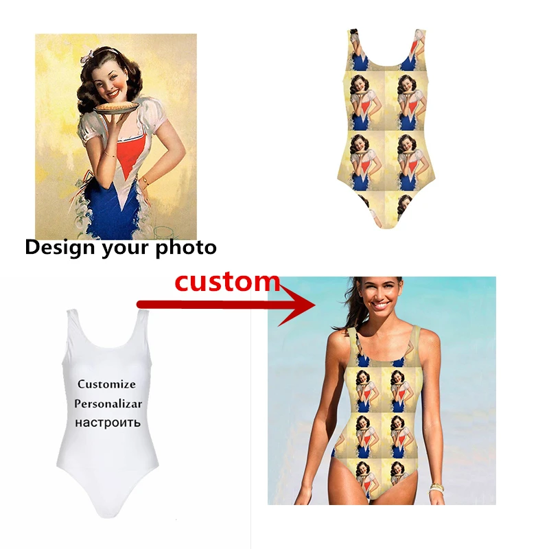 2019 Custom Printing Swimwear Women Sexy One Piece Swimsuit Beach Bathing Suit Sport Swimming Girls Maillot De Bain Badpak | Спорт и