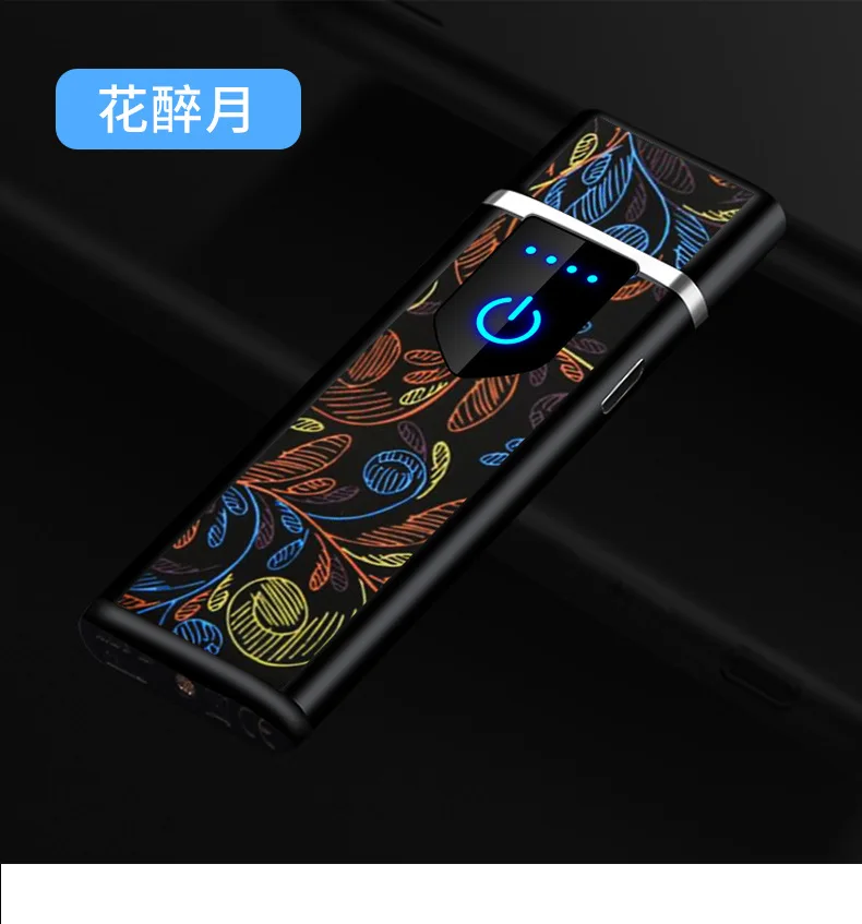 picture color Сенсорный датчик Ub зарядка Зажигалка Креативный отпечаток пальца сенсорный экран ветрозащитная индивидуальная дымовая Зажигалка ультратонкая - Цвет: picture color
