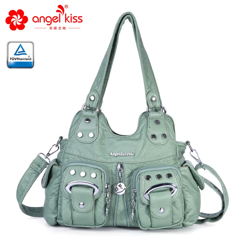 Green Angelkiss Новая модная женская сумка мягкая дамская сумка из искусственной кожи с кисточками женская сумка на плечо большая женская сумка с заклепками летняя сумка - Цвет: Green