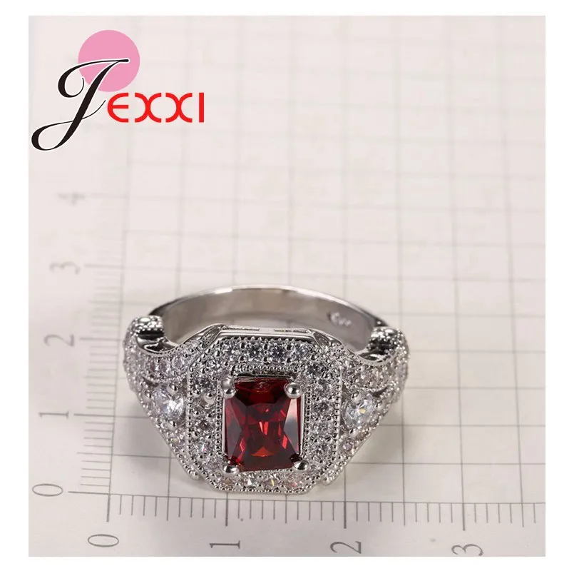 

Vintage Female Party Bijoux CZ Red Finger Ring Jewelry 925 Sterling Silver Rings For Women Cocktail Optimal Accessory