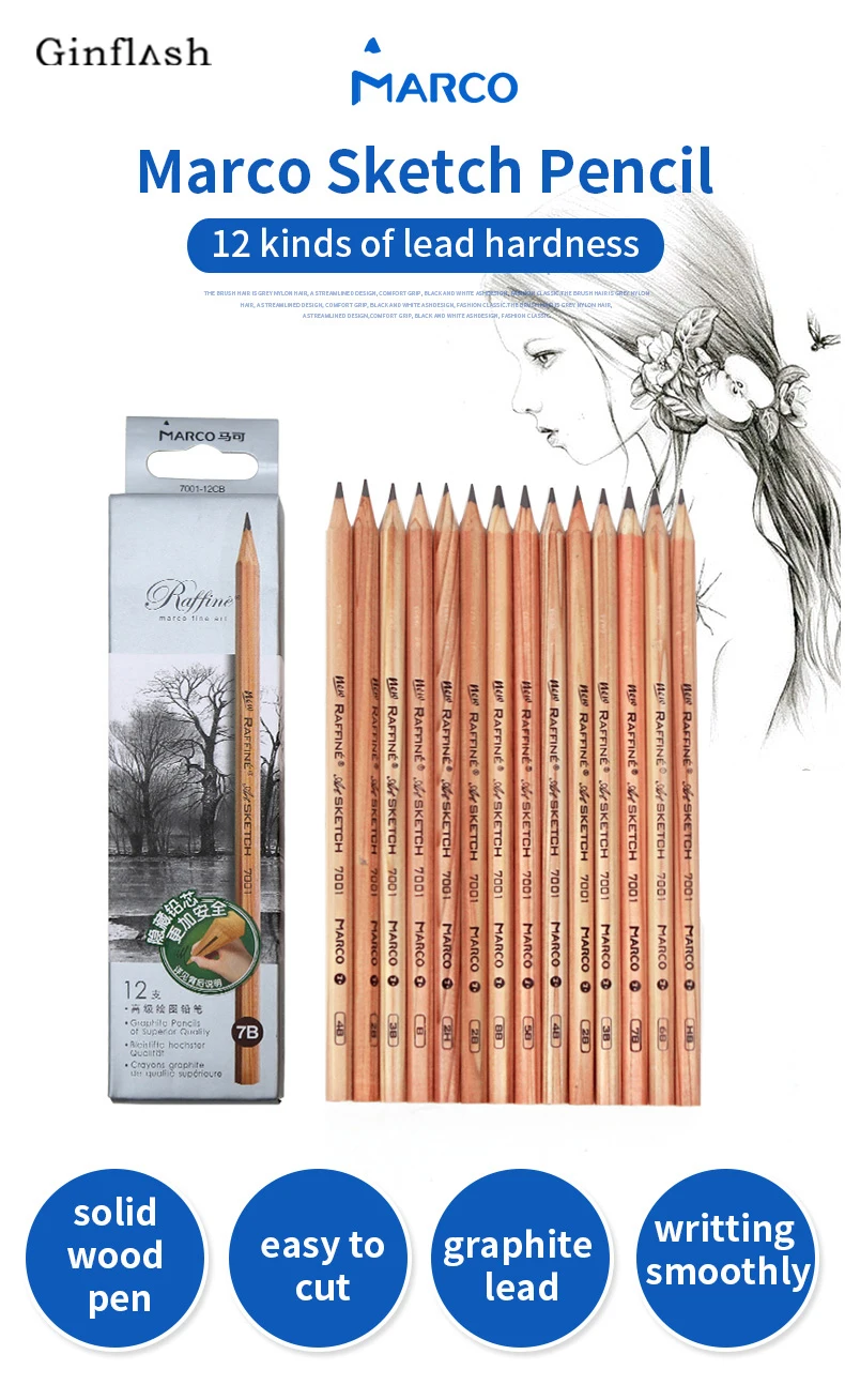 

12 Pcs/Box Marco's Sketch Drawing Pencil Set Non-toxic Pencils For School Student stationery set Standard Pencils