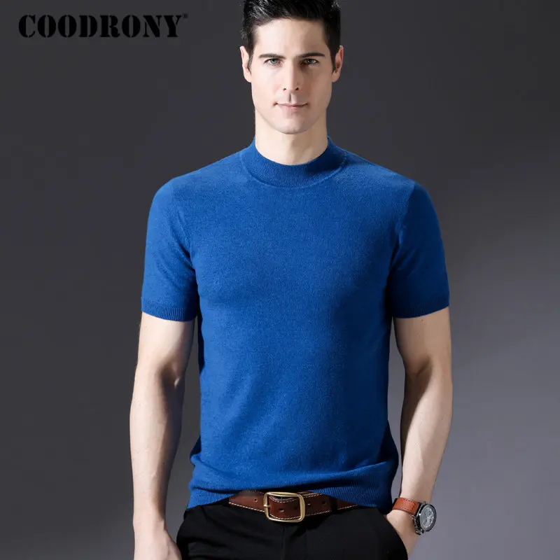 COODRONY, свитер из мериносовой шерсти, мужской модный пуловер с коротким рукавом и круглым вырезом, мужская одежда, зимние толстые теплые кашемировые свитера 8329 - Цвет: Синий