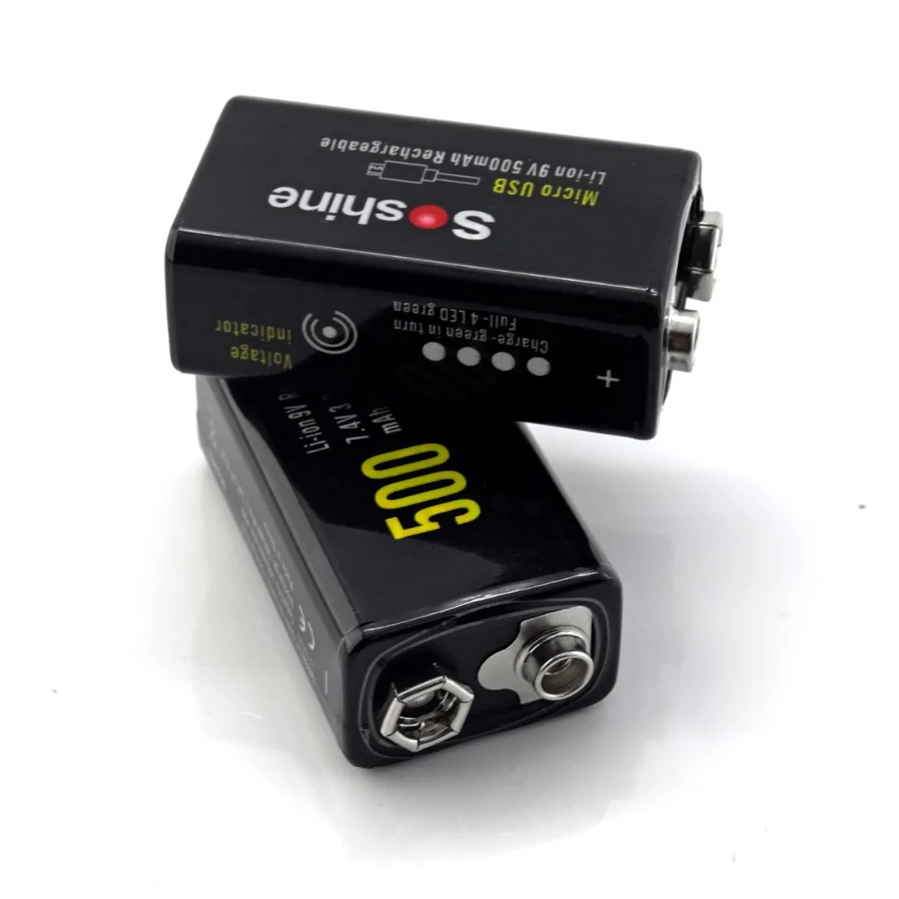 Литий-ионный аккумулятор Soshine 9 В 2 шт. со встроенным портом Micro USB способа зарядки