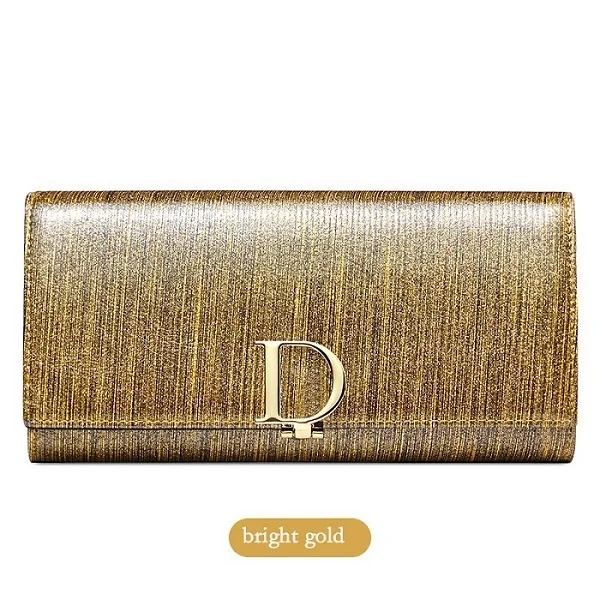 Bright Gold Модный женский кошелек, двойной длинный кошелек, кошелек из натуральной кожи, Большой Вместительный женский кошелек, Женская сумочка, сумка для кредитных карт - Цвет: Bright Gold