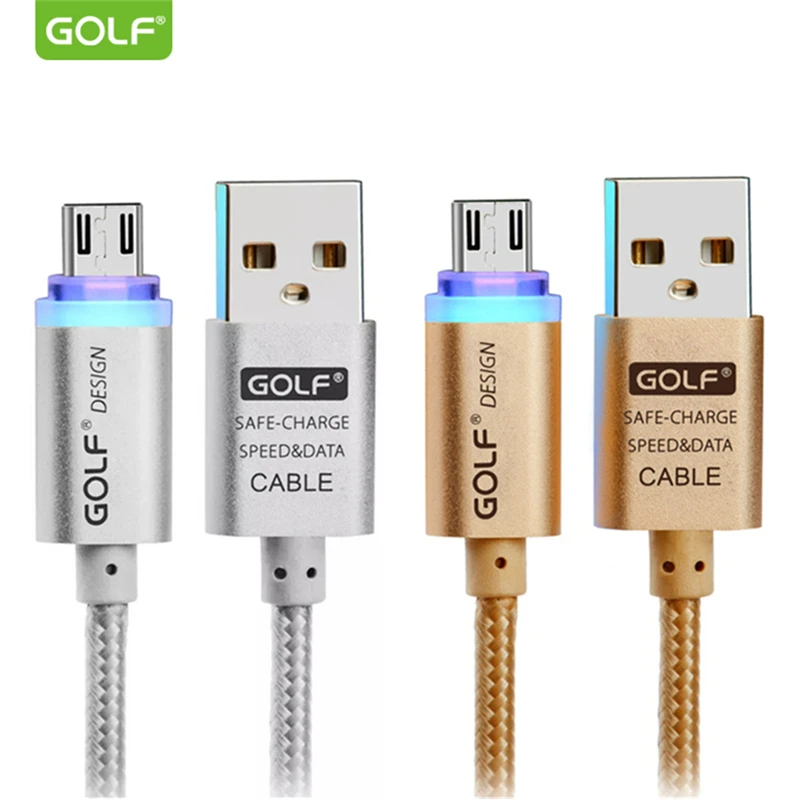 

Golf 1m Metal Braided Smart Led Micro USB Data Sync Fast Charger Cable For Samsung S4 S6 S7 LG G3 G4 V10 Android Charging Cables