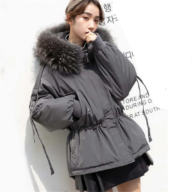 Женская свободная короткая куртка пуховик повседневная Толстая с большим