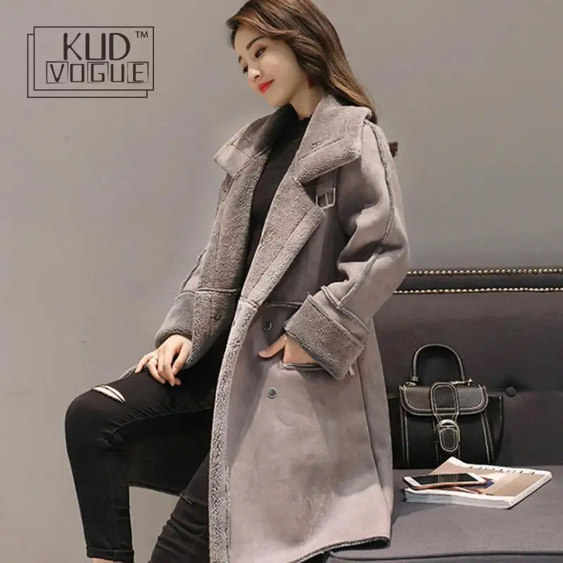 Женская замшевая Меховая зимняя куртка новая модная Толстая длинная из