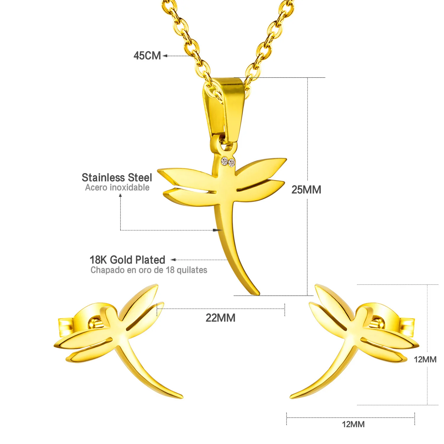 Комплект ювелирных изделий LUXUKISSKIDS Dragonfly из нержавеющей стали с фианитами