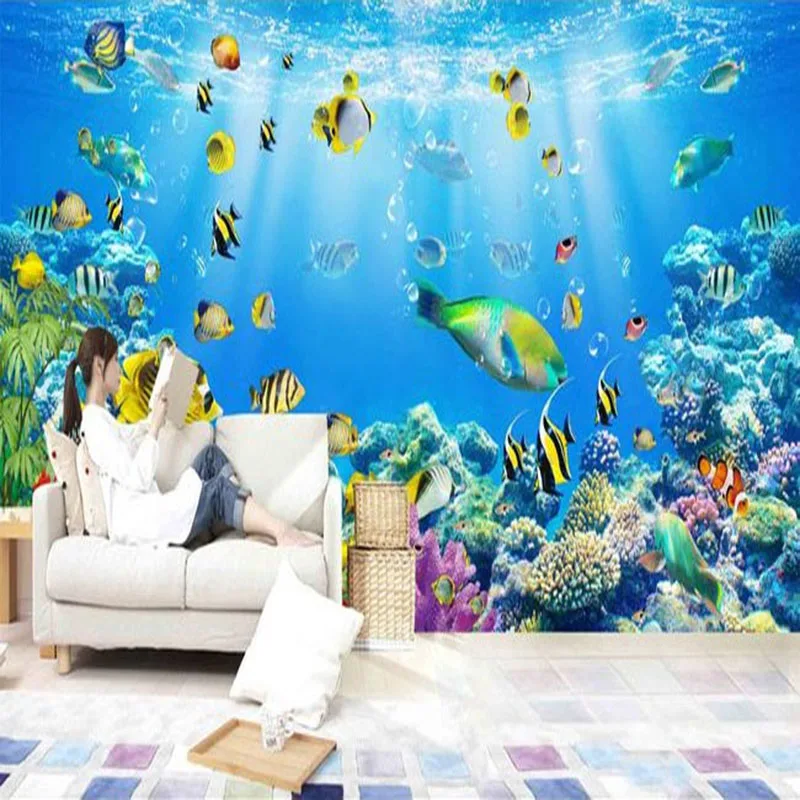 3D фотообои на заказ подводный мир рыба фото настенная ткань мультфильм дети