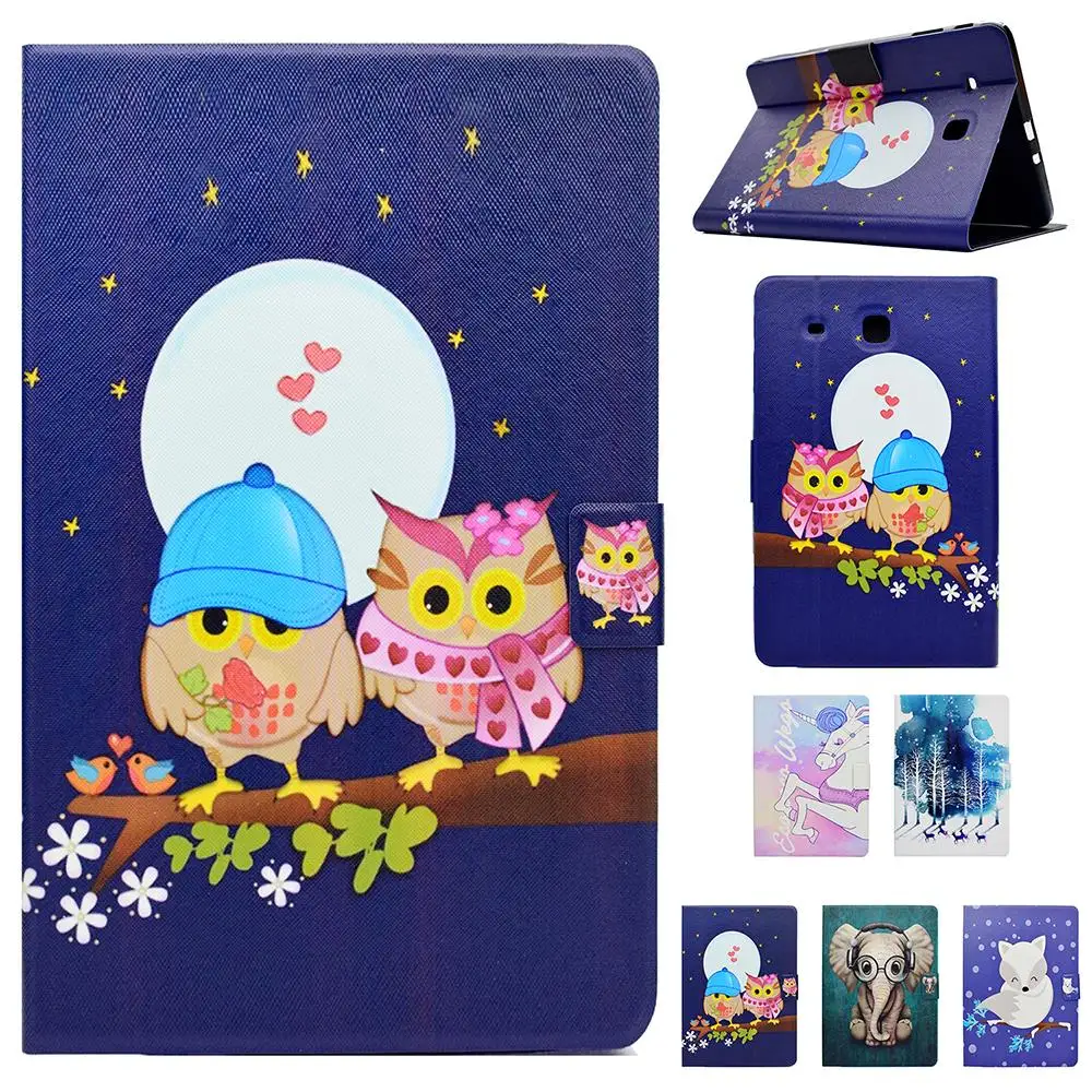 

Fashion PU Leather Painted Case For Samsung Galaxy Tab E T560 SM-T560 T561 Case Cover Funda Stand Elephant Fox Owl Panda Dog