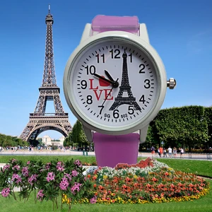 Romantic love Paris Tower Women Watches Kids Heart-shaped Children Girls Middle School Student Clock Crystal Dress Quartz Watch