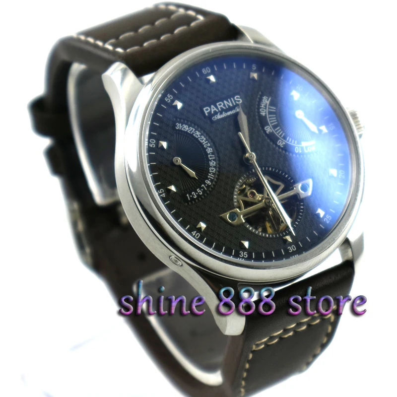 

Parnis 43mm power reserve black dial movement ST2505 Automatic movement Men's watch