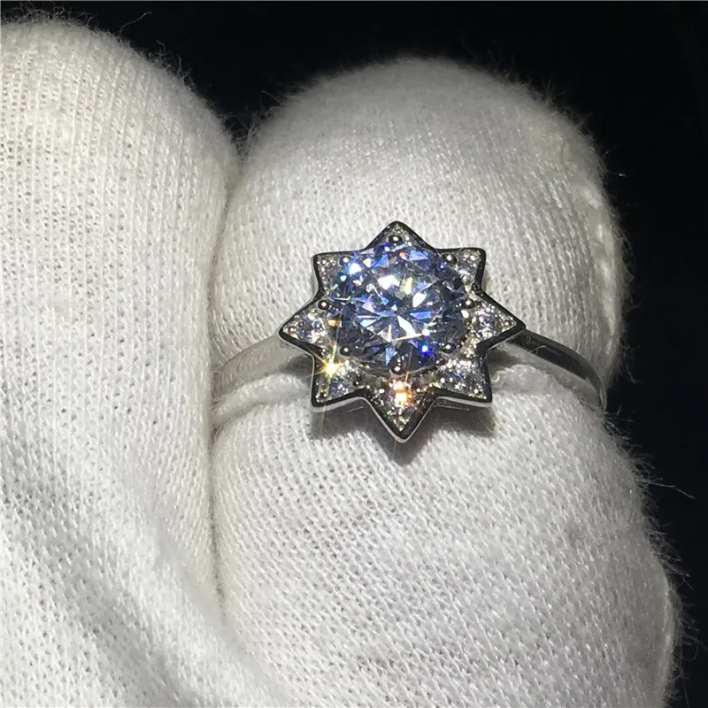 В форме цветка 100% Soild 925 Серебряное кольцо 2ct Сона 5A камень циркон обручальное для