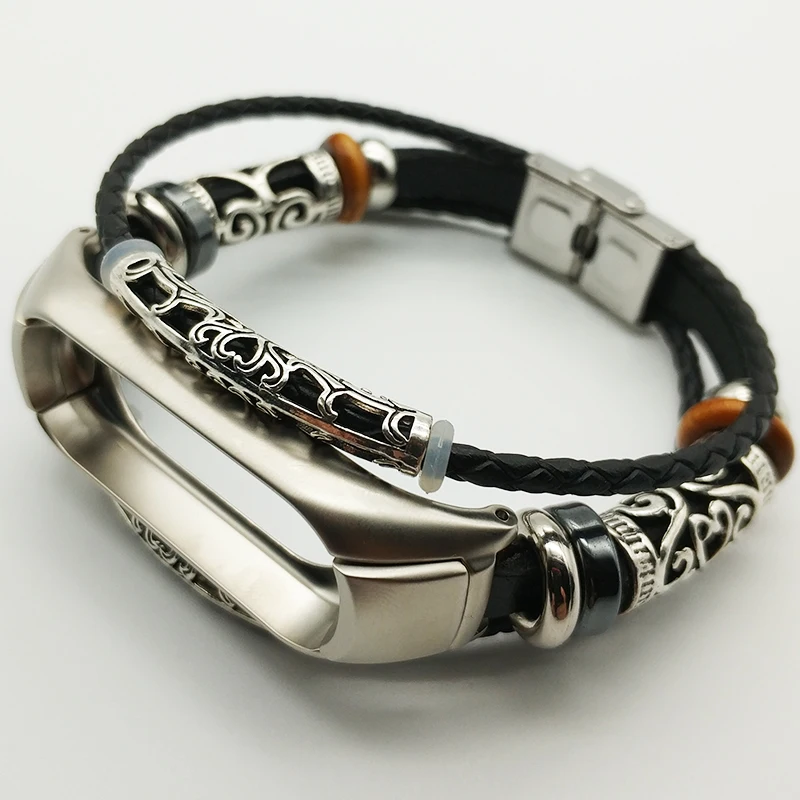 AKGLEADER For Xiaomi Band 3 4 5 6 7 Retro Watch Band  Leather With Jewelry Wrist Strap For Xiaomi Mi2 Bracelet horloges bandje